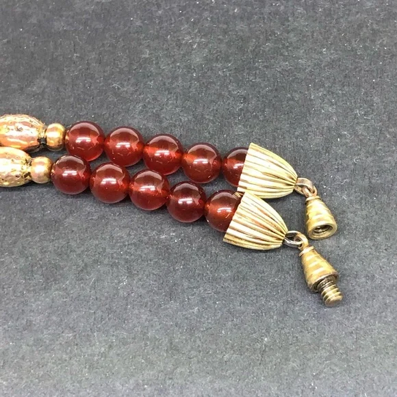 🔴SOLD🔴Graduating Antique Gold Garnet Orange Aventurine Boho Necklace by JM - Picture 9 of 11